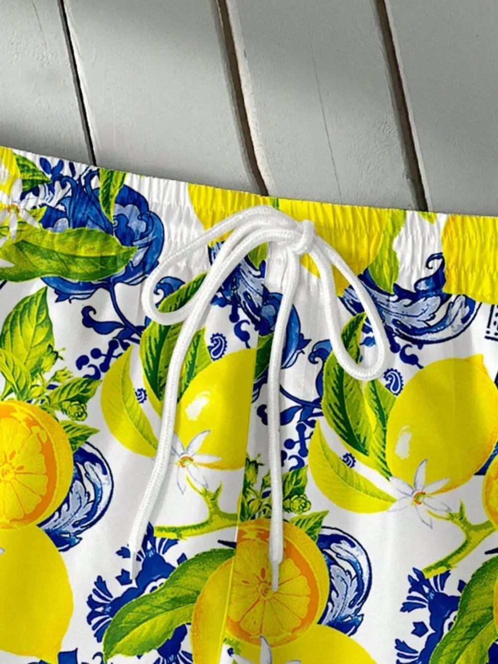 Yellow Tropical Men's Lemon Fruit Mesh Beach Shorts